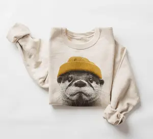 Retro River Otter Wearing Beanie Unisex Sweatshirt,  Menswear Cotton Top