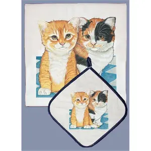 Pipsqueak Productions  Cat Dish Towel And Pot Holder Set