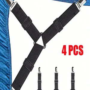 4pcs Adjustable Elastic Bed Sheet Holders Set, Knit Bed Sheet Fasteners, Hand Wash Only, for Mattress, Sofa, Tablecloth, Universal Bed Sheet Clips, Bed Sheet Grippers