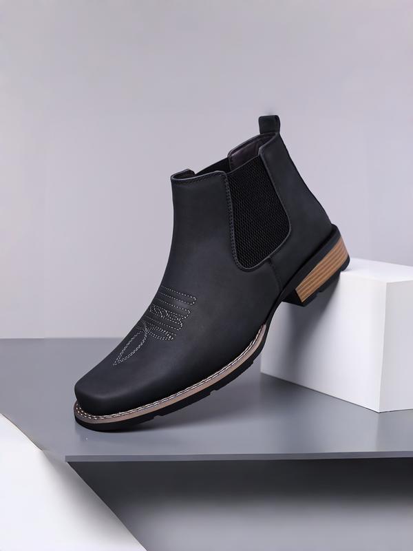 Men Low Heeled Bare Boots With PU Embroidery Pattern Square Toe Classic  Comfortable Men Western Cowboy Boots