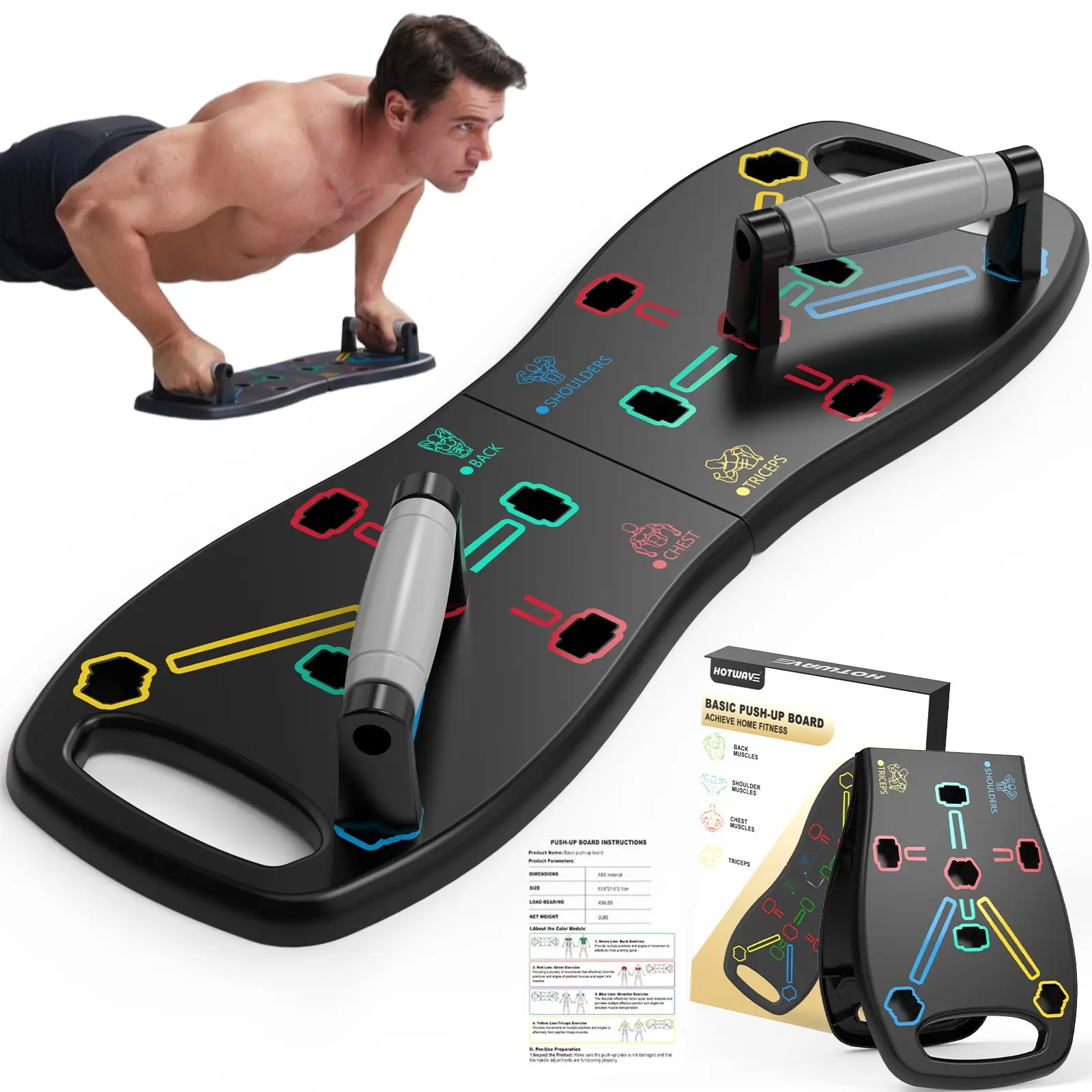 [Slim board] HOTWAVE Push Up Board Fitness,Professional Strength Training Equipment for Chest, Shoulders, Back & Triceps, Portable Workout Station with Non-Slip Handles summerwins