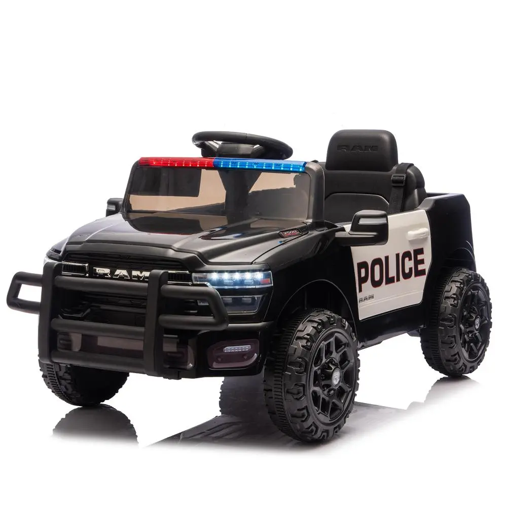 Licensed 12V Dodge RAM 3500 Kids Police Ride On Truck with Parent Remote Control, Dual Motors, Rear Suspension, LED Lights, Bluetooth Ride On Car Ride On Wheels