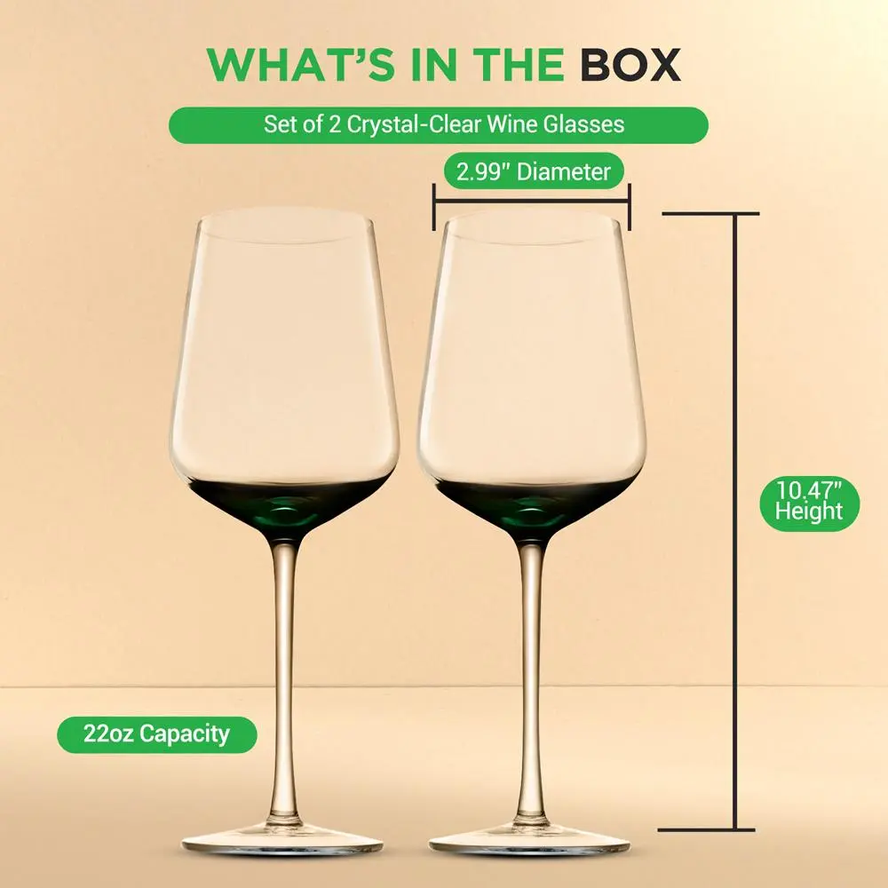 Stemmed Wine Glasses Set of 2, 22oz Crystal Clear, Lead-Free, Dishwasher Safe