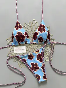 MISSGUIDED 2pcs Retro Floral Colorblock Plaid Print Personality Women Bikini Swimsuit, Suitable For Beach, Pool, Cruise, Party In Spring And Summer