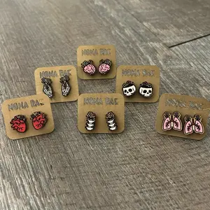 Spooky Anatomy Earrings – Gothic Organ Wooden Studs