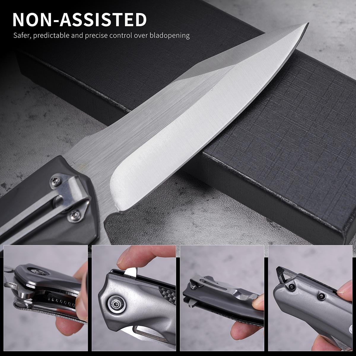 Sleek EDC Folding Knife with Carbon Fiber Texture, Reliable Outdoor Gear for Camping & Bushcraft