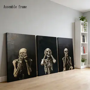 Three-Piece DIY Canvas Art Poster Set, Canvas Prints, Artwork, Dark Skull Print, Modern Home Decor, High-Definition Waterproof, Suitable for Living Room and Hallway