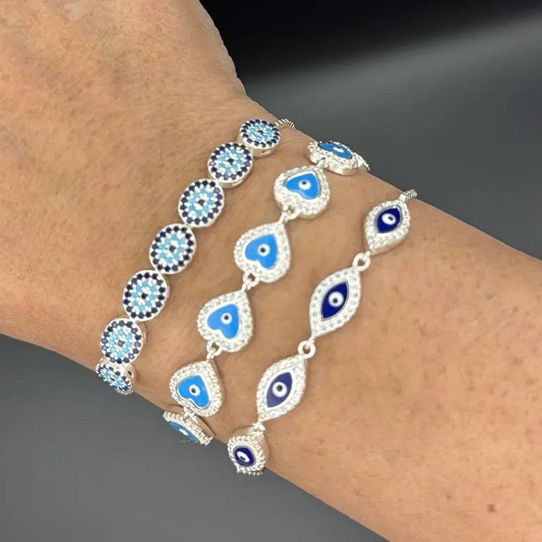925 Sterling silver Evil eye Elegant Blue Beaded Bracelet with Adjustable String and Silver Tone Clasp for Everyday Wear Adjustable Strap Bracelets