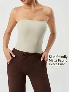 Women’s sexy strapless yoga top/sports tank—no padding, off-shoulder design, skin-friendly, breathable, backless, flattering back—fitness wear