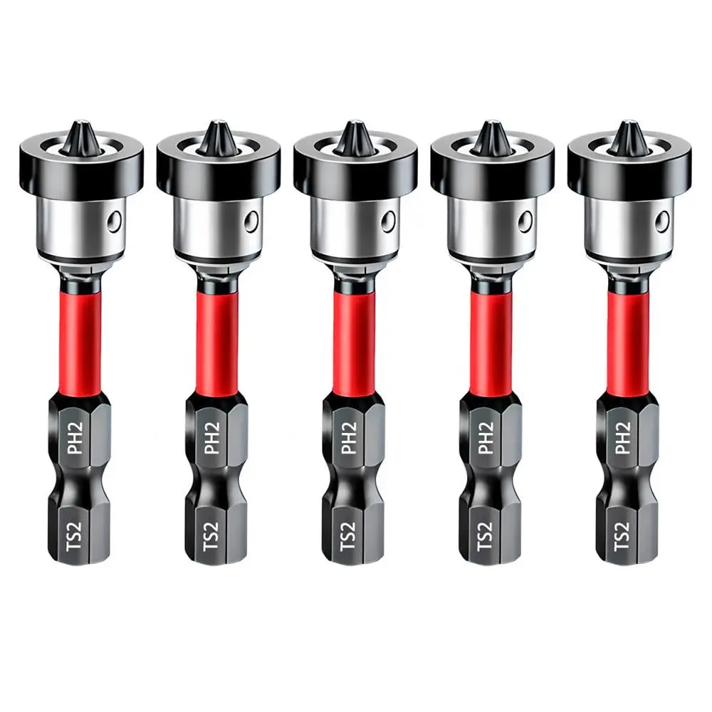 5 Pcs Self-Centering Cross Phillips Screwdriver Bits with Strong Magnetic Limit Rings & Magnetic Grip, Hex Shank Woodworking Bits for Drywall Screws, Ceiling Installations