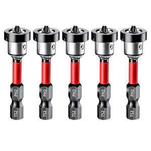 5 pcs cross positioning screwdriver bits with strong magnetic limit rings for drywall screws; woodworking-specific Phillips bits for ceiling installations