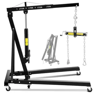 [Football Fan SeasonDeal] GAOMON 2 Ton Collapsible Hydraulic Engine Hoist with Lever Stabilizer & Leveler – 4400 lbs Heavy Duty Cherry Picker Crane – 6 Swivel Wheels – 4 Adjustable Boom Positions for Garage, Workshop,