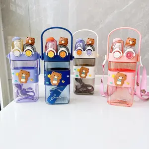 Cartoon pattern children's drinking cup 1 large capacity water bottle two drinking methods home office school drinking cup with straw lanyard children's gift Cute Tumbler Wide Mouth Set Reusable Drinkware Portable
