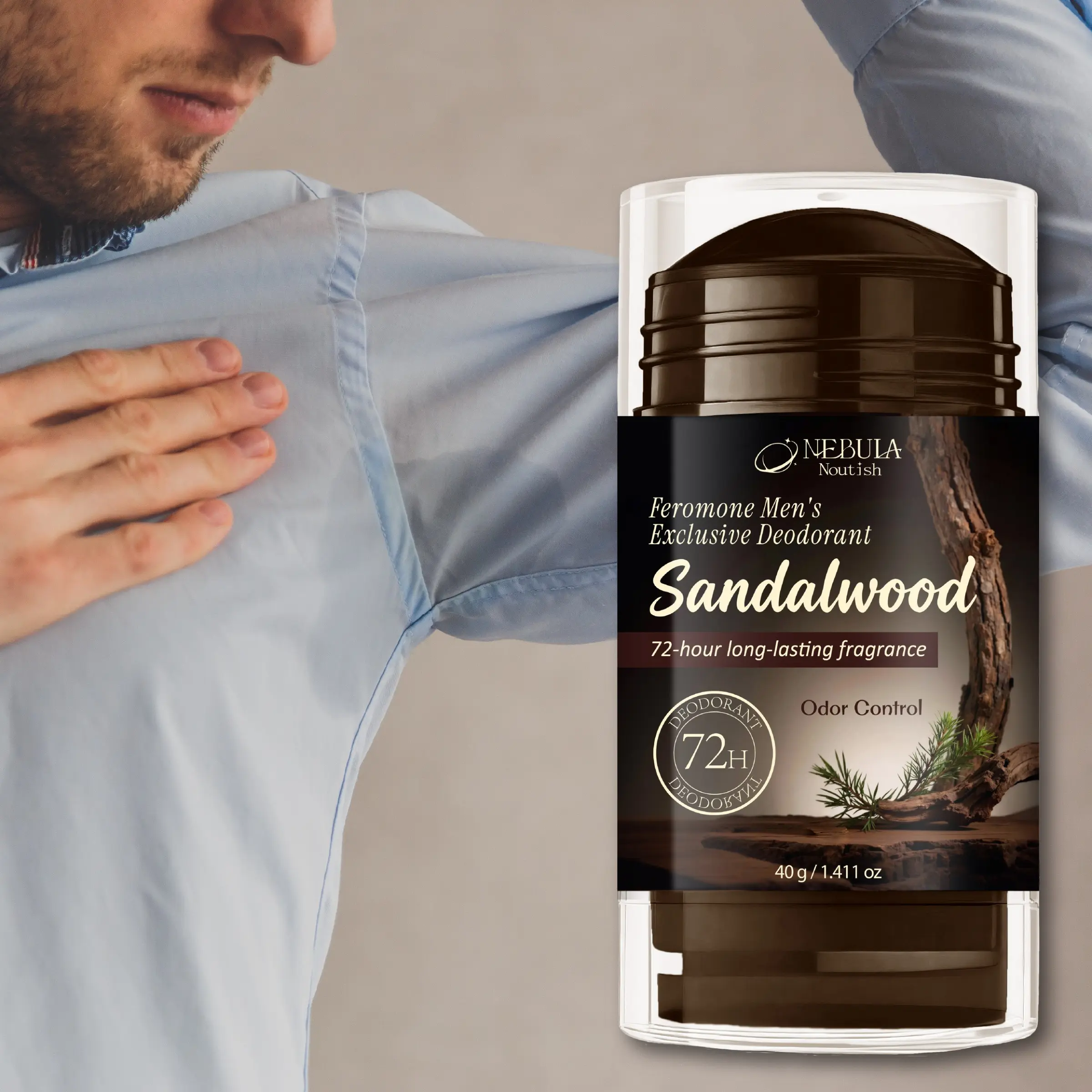 Feromon Men Deodorant Stick, High Performance Deodorant, Solid Stick Deodorant, Fresh Odor Control, Body Odor Remover, Wooden Scent Body Care, Underarm Dry Care, Small Portable, Reapply Anytime, All-Day Freshness, Effective Deodorizer