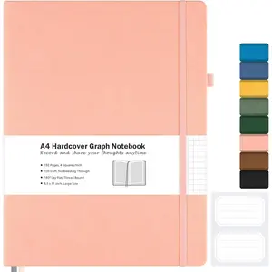 Graph Paper Notebook, Hardcover Notebook 8.5 x 11, Grid Notebook Journal for Women, Men, Large Leather Journals for Writing, Thick Paper, A4 Notebooks for Work, School Supplies, Engineering