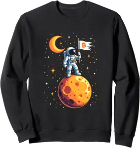 Bitcoin Crypto Cryptonaut to the Moon Astronaut BTC Flag Sweatshirt 3R