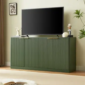 59-inch modern wavy sideboard, curved contour design storage cabinet, 4-door cabinet with storage function, suitable for kitchen/bedroom/living room, Green, 59.0"L x 15.7"W x 27.7"H