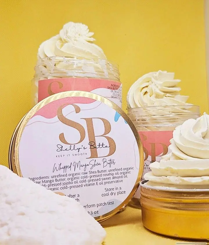 Shelly's Butta Whipped Organic Mango Shea Body Butter Ultra Hydrating Natural Skincare for Glowing Skin 2 oz Moisturizer with Jojoba & Vitamins A C E Moisture Smooth Sensitive Daily Blend