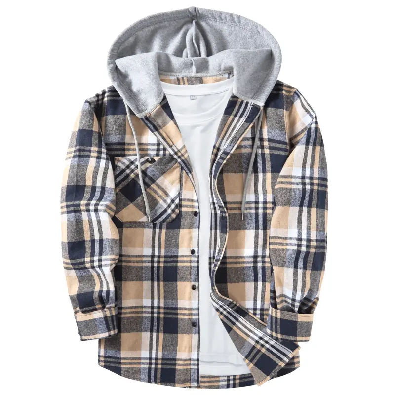 ZITY Men's Big & Tall Flannel Hooded Shirt – Casual plaid shirt-jacket featuring long sleeves, pockets, and a stylish hooded design.