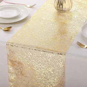 Gold Foil Table Runner 28x275cm, Mesh Polyester, Polyester Grid Design, Perfect for Weddings, Birthdays, Events, Table Setting, Easy Setup, Elegant Decoration