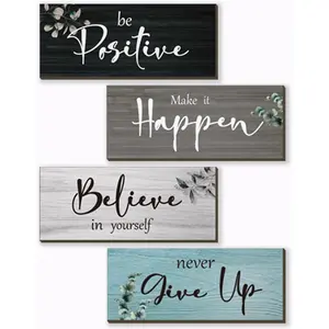4 Pcs Office Decor For Women Motivational Wall Decor Rustic Inspirational With Positive Sayings Wooden Hangings for Home Office Bathroom Bedroom Kitchen(Fresh 10x4")