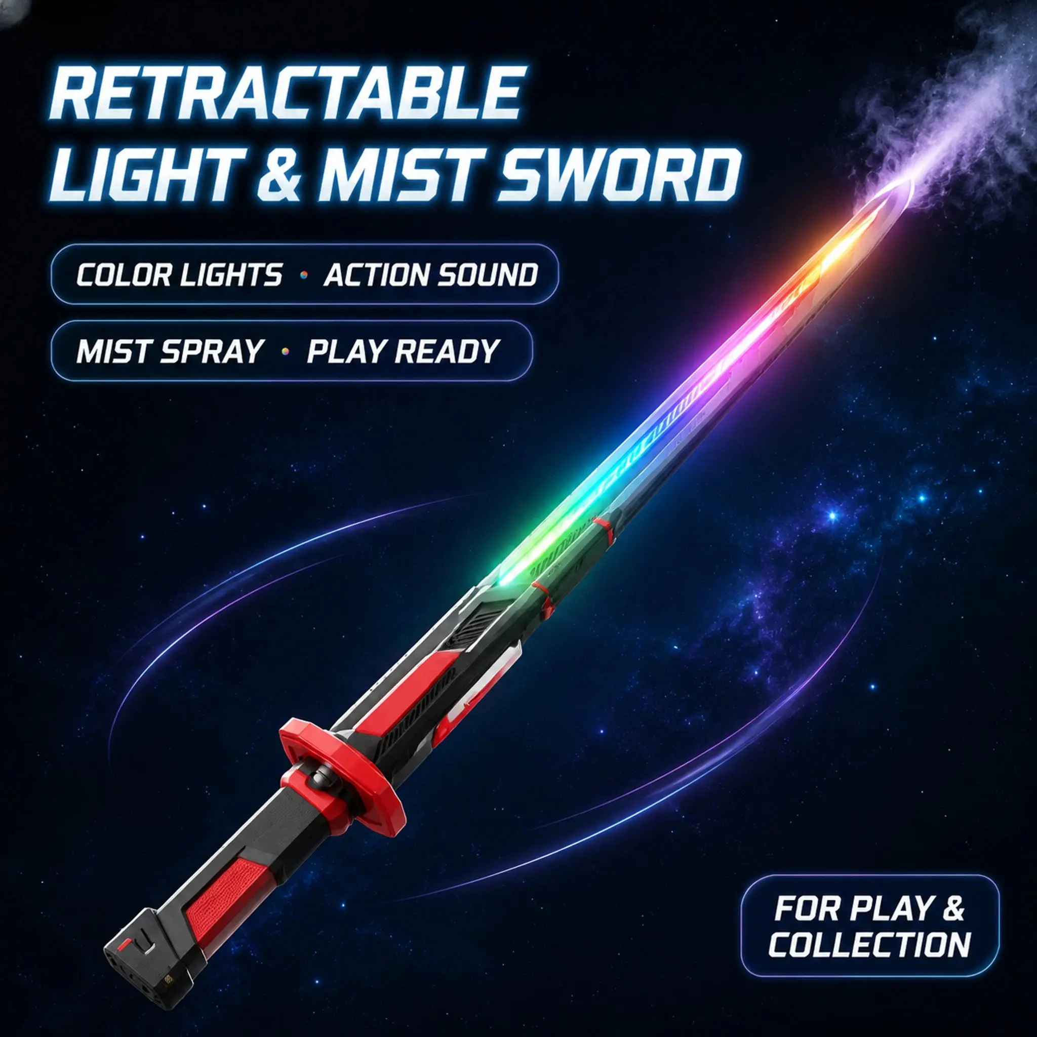 New Tech Look Interstellar War Blade Spark Lightsaber - Luminous Sci-Fi Toy with Sound Effects, Colorful Streamer, Spray, Groovy Stress Relief Gift
