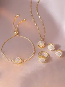 Sunflower Design Artificial Gemstone Decorated Fashionable Jewelry Set, Fashion Jewelry for Party, Daily Clothing Decor, Trendy All-match & Exquisite Jewelry for Birthday Gift