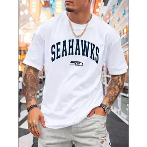 180g[100%cotton]% Cotton-Shirt With Seahawks. Short-Sleeved, Crew Neck, Casual Style, Suitable Spring And Summer. Men's Clothing.-% Cotton Men's Crew Neck-Shirt - Soft & Breathable, Weekend GetawaysCasual Short-Sleeve-Shirts Men And Women