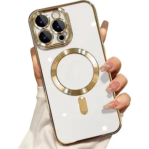 Magnetic Electroplated Phone Cases for  iPhone 17 Pro Max 16 15 14 13 12 11 Pro Max Plus Soft Shell Protective Casing with Wireless Charging Feature with full lens coverage Soft Slim Shockproof  Protection Case Compatible with MagSafe for 17 Pro Max