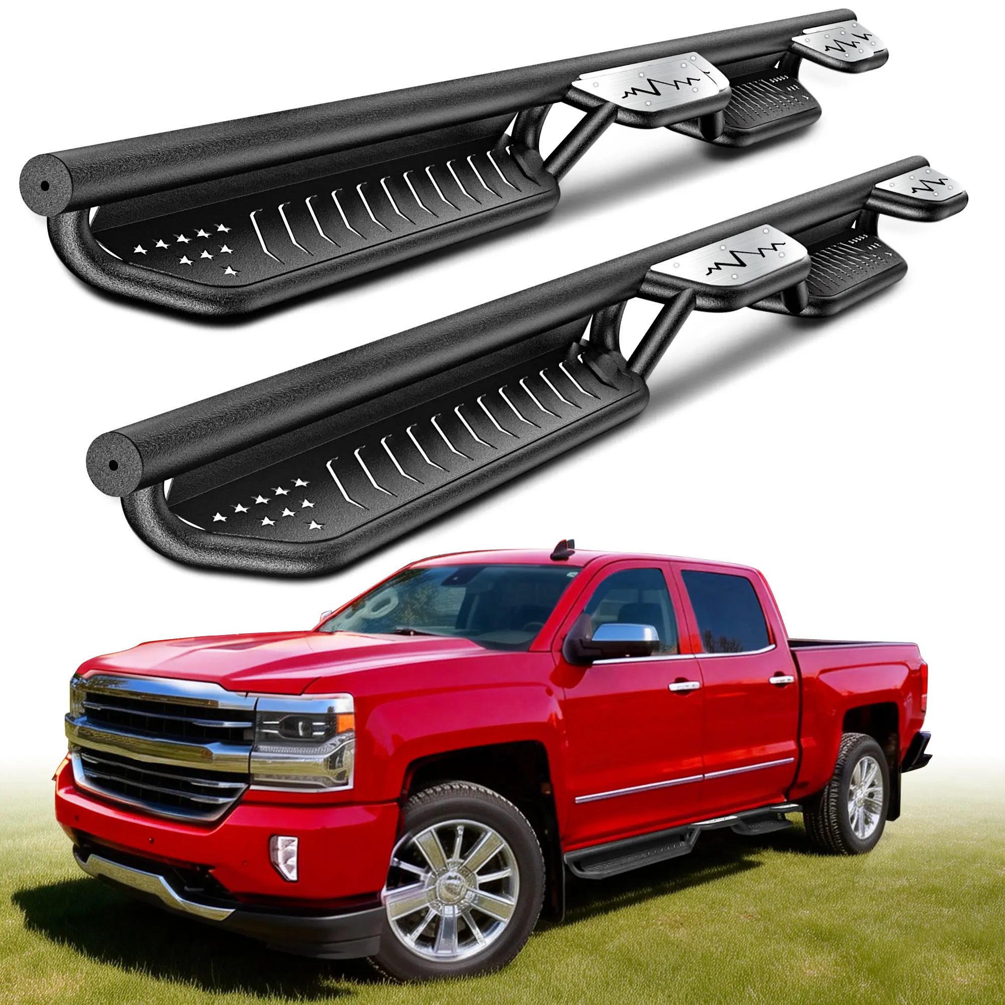 MONOKING Truck Side Steps Running Boards - Easy Access, Tool-Free Installation, Strong Step Support for 2007-2018 Silverado/Sierra 1500, 2007-2019 Silverado/Sierra 2500HD/3500HD Crew Cab 4-Door (Truck Accessories), Fits 2007-2019