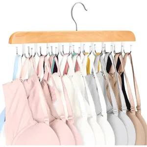 Wardrobe Bra Hanger, Vest Hanger, Foldable Wooden Space-Saving Hanger with Hooks, Wardrobe Storage Rack for Dormitory and Apartment Storage, Can Store Vests, Bras, Scarves, etc.