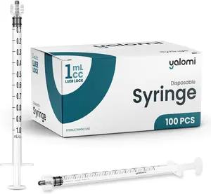 1mL Luer Lock Syringe (No Needle)| Sterile & Individually Wrapped| Professional, Industrial & Personal Use| 100 Pack| Yalomi