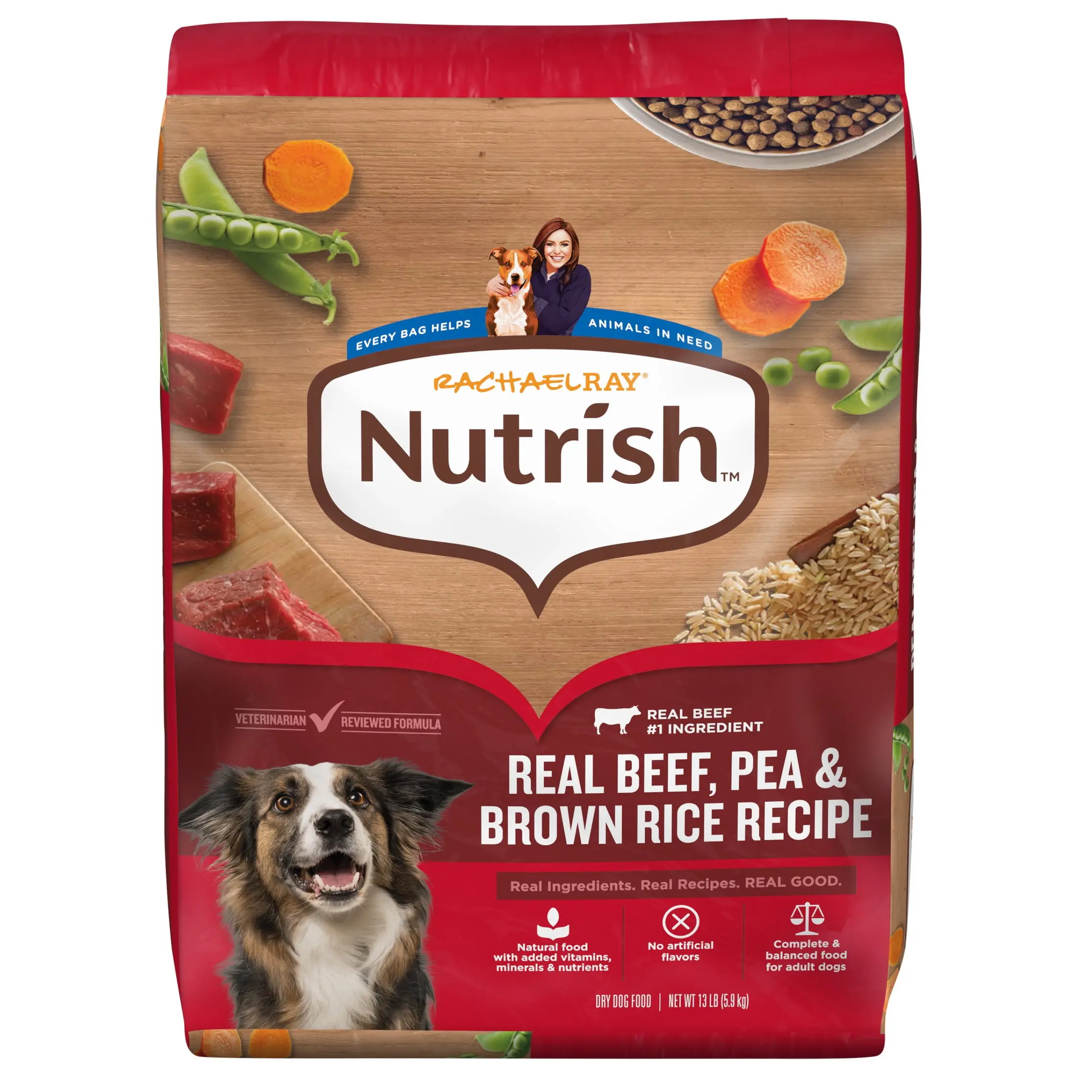 Rachael Ray Nutrish Adult Dry Dog Food For Strong Muscles Support Real Beef Pea And Brown Rice Recipe 13 Pound Bag