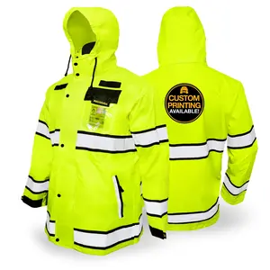 KwikSafety TORRENT Class 3 Safety Rain Jacket | Class 3, Type R Hi Vis Windproof Mens Work Rain Gear Reflective ANSI Tested OSHA Compliant - Model No.: KS5516