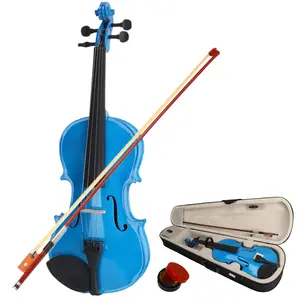New 4/4 Acoustic Violin Case Bow Rosin Dark Blue Full Size Kit with Accessories Basswood Body Green Color
