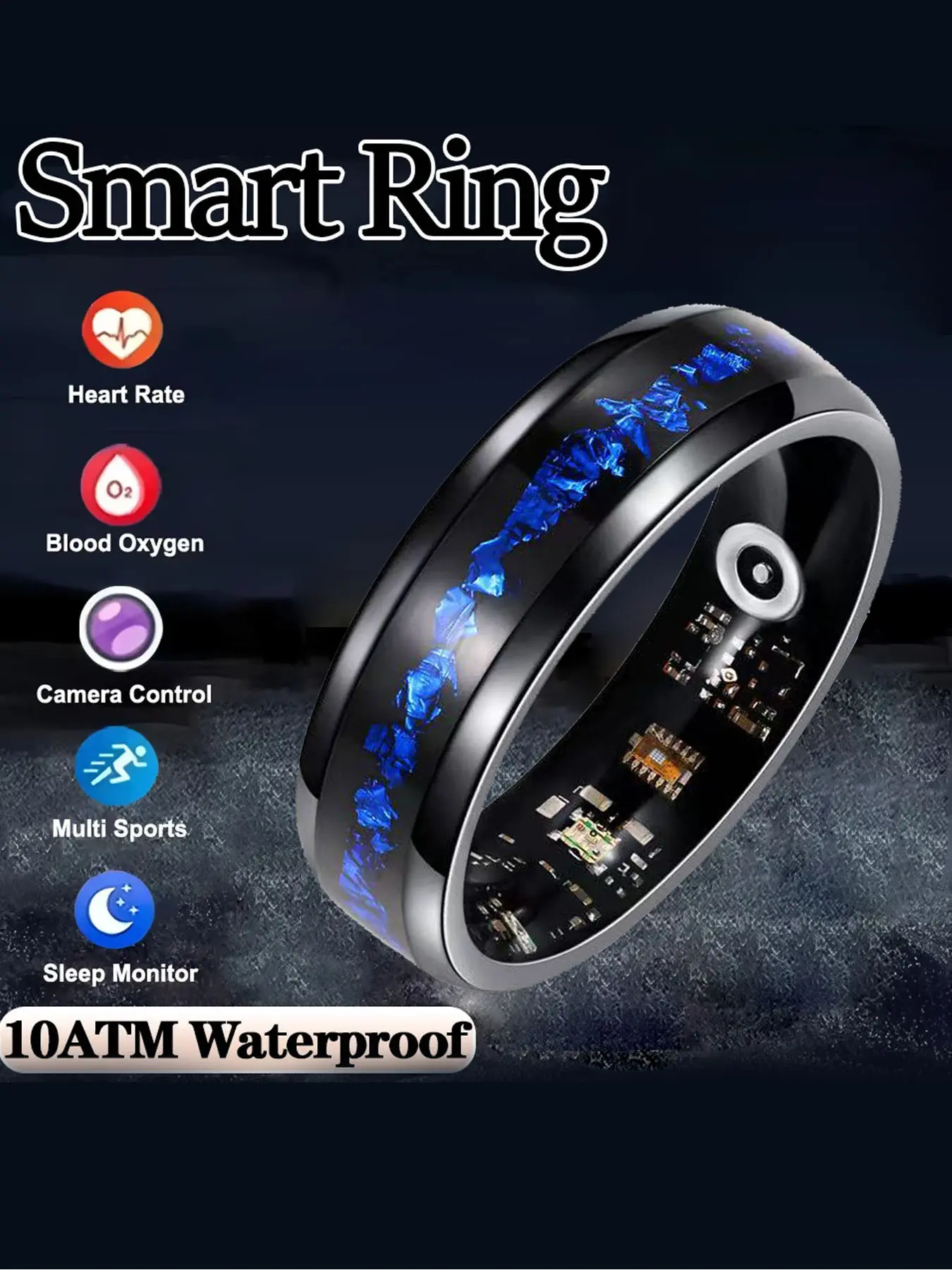Smart Finger Ring Health Tracker, Heart Rate Monitor, Temperature, Sleep, Stress Management, Cycle Reminder, Fitness Ring for Men and Women, Smart Sports Devices, Wearable, Wireless Fitness Tracker, Wearable Fitness Trackers
