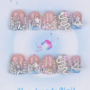 Nailssbysheccid，10pcs press-on nails, square shape, 100% handmade, simple style, combined with French style, suitable for family dinners, dates, weddings, it is the best gift for girls! Comes with jelly glue, crystal sticks and twisting rods.
