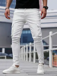 Men's casual pure white slim-fit multi-pocket cargo jeans. Featuring a skin-friendly fabric and a sleek design with large, stylish pockets, they are suitable for year-round wear and perfect for men's daily outings or casual occasions.