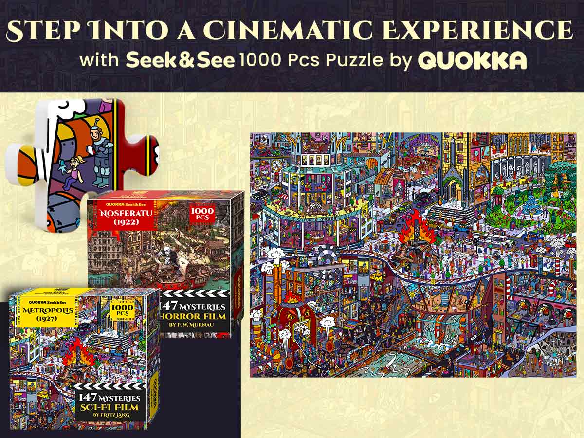 QUOKKA 1000 Piece Puzzle for Adults – Metropolis 1927 Sci-Fi Inspired Jigsaw with 147 Hidden Mysteries