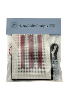 Luggage Tag Needlepoint Kit Dark Pink and Light Blue