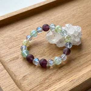 Elastic Beaded Bracelet with Multicolor Natural Fluorite and Labradorite, Fashion Costume Jewelry Accessory