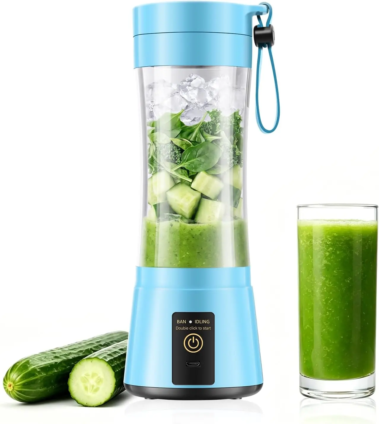Personal Size Blender for Smoothies - Cordless Mini Blender with 380Ml BPA Free Cup & Powerful Blending, Easy to Squeeze Fresh Juice in Travel/Gym