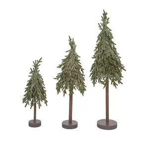 Foam Shaggy Christmas Trees Set of 3 Green Finish Snowy Design with Metal Stand for Winter Woodland Display 16L x 16W x 30H