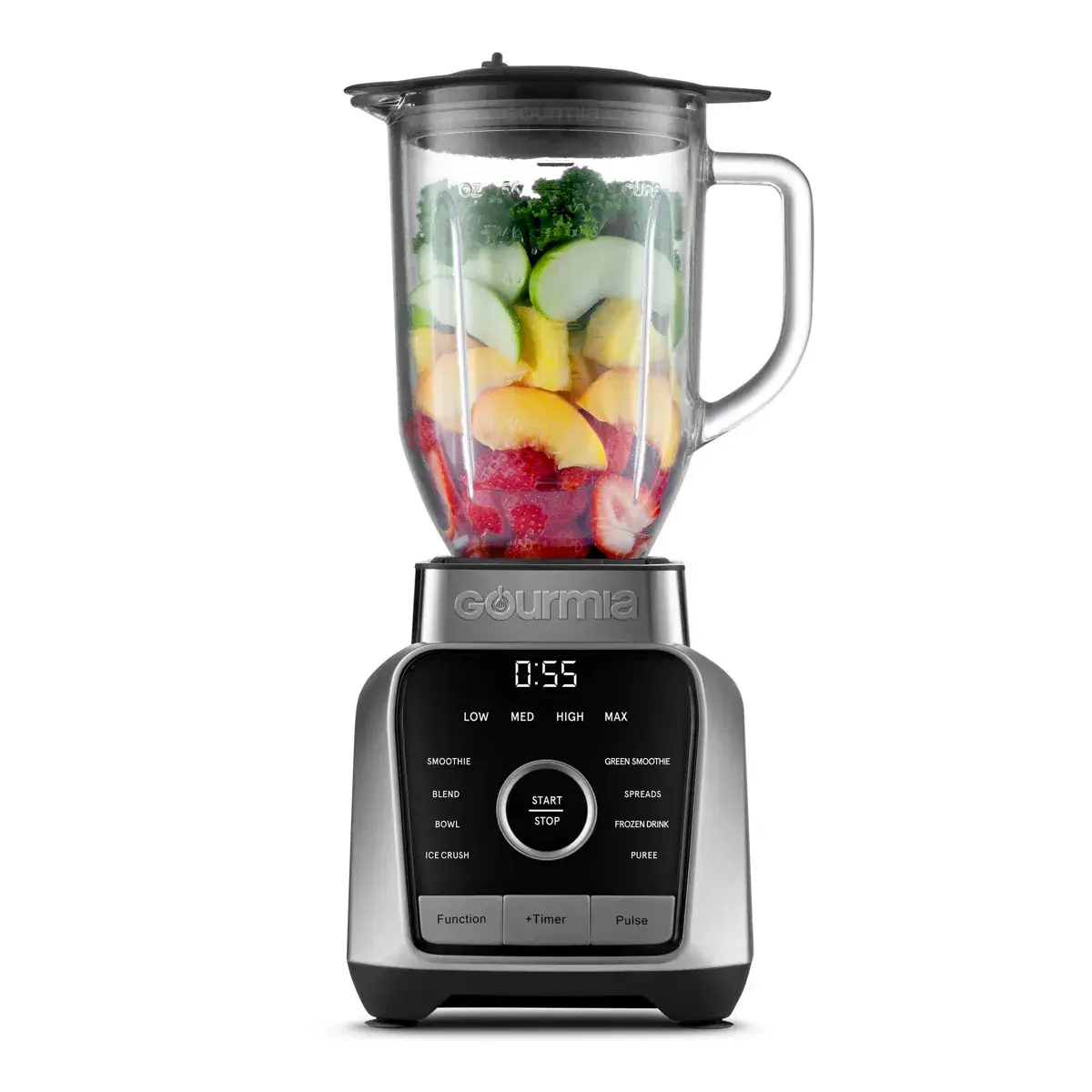 Gourmia Digital Blender with Digital Panel, 8 Blend Programs, 4 Speeds, Round-Plated Tamper Tool, 1250W Gray Kitchen Appliance – Crushes Ice, Smoothie Maker (Juicers & Blenders Small Appliances)