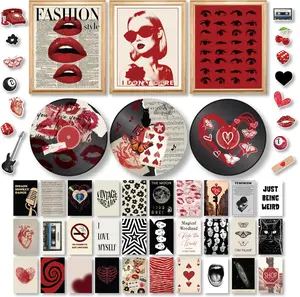 Decor Downtown Girl Room Decor Y2k Posters - Dark Red Downtown Girl Aesthetic Wall Decor, Y2k Room Decor 2000s Collage Kit, Trendy Wall Art Prints Dorm Decorations For Teen Girls Bedroom (Unframed)