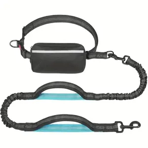 Hands Free Dog Leash With Zipper Pouch, Dual Padded Handles And Durable Bungee For Walking, Jogging And Running Your Dog