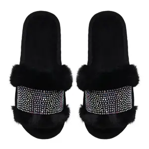 Nina Slippers in Black with White AB Crystals