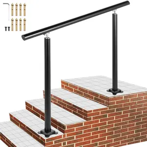 VEVOR Outdoor Stair Railing Kit, 4 FT Handrails 1-4 Steps, Adjustable Angle Black Aluminum Stair Hand Rail for The Elderly, Handrails for Outdoor Steps