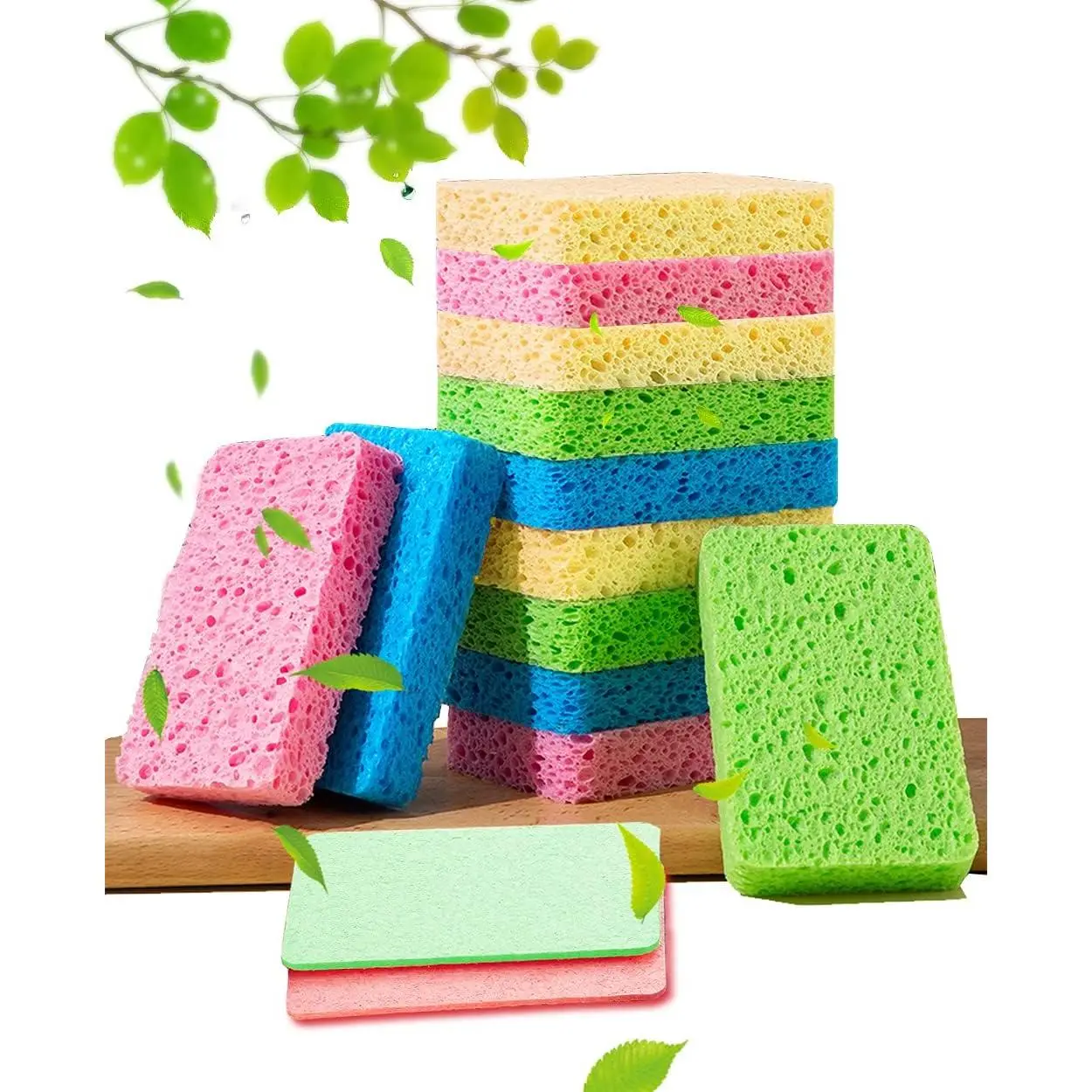 12-Count Kitchen Sponges- Compressed Cellulose Sponges Non-Scratch  Dish Sponge for Kitchen Bathroom , Funny Cut-Outs DIY for