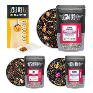Tiesta Tea - Black Tea Starter Kit | Premium Loose Leaf Black Tea Gift Set | High Caffeinated Tea | Make Hot or Iced Tea | Tea Assortment with 3 Loose Leaf Tea Samplers & 100 Disposable Tea Filters